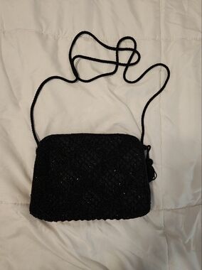 Classic Black Beaded Crossbody Bag
